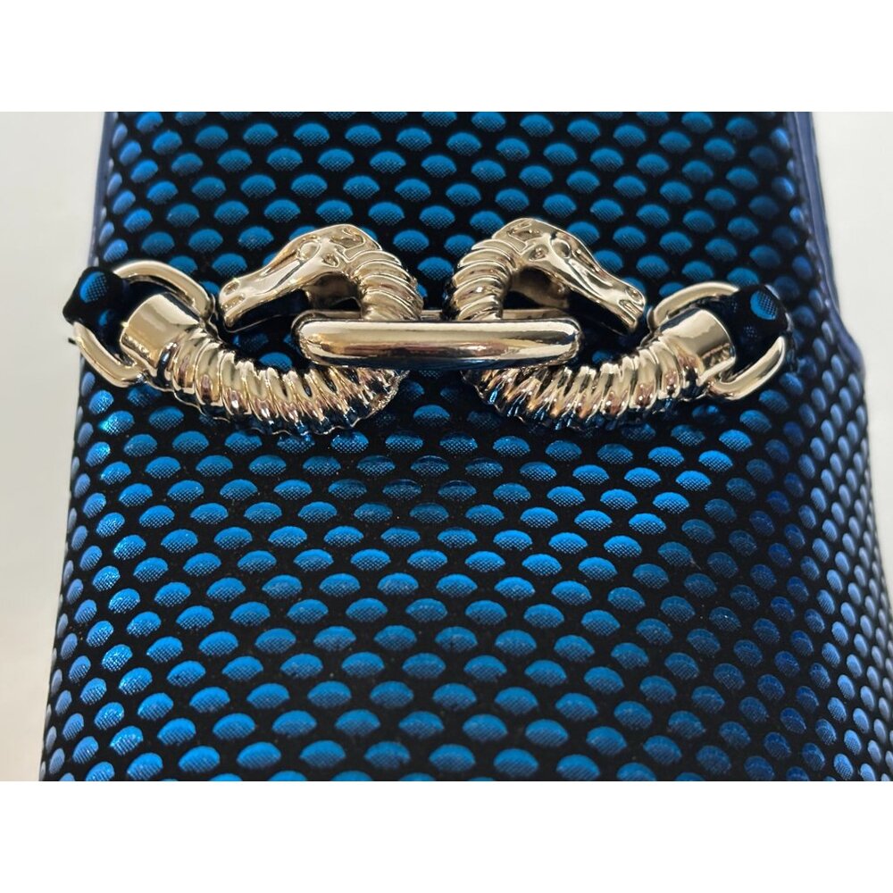 Parrazo Premium Cristiano 05 Mens Dress Loafers 9.5 Blue Black Pointy Metal Tip - Picture 3 of 13